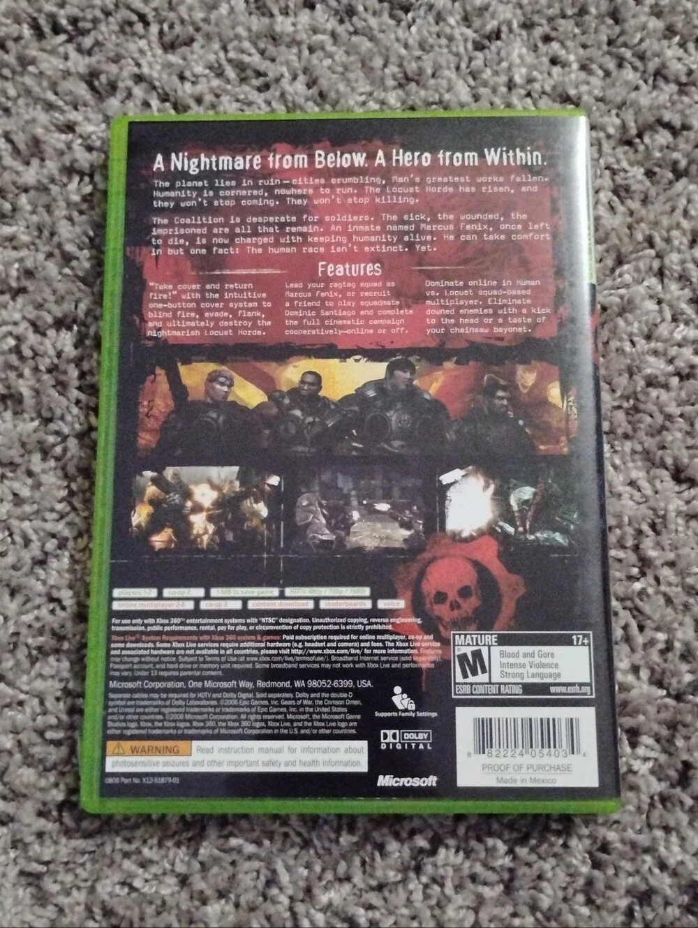 Gears of War (Xbox 360) – Complete in Box (CIB) w/ Manual
